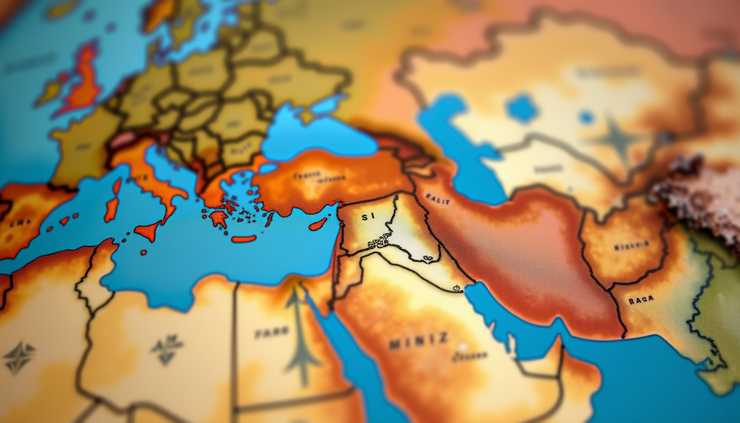 Eye-level view of an ancient city map highlighting Asia Minor regions