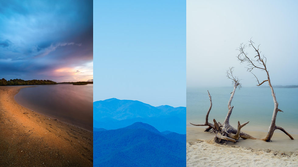 Examples of simplified landscape photography. 3 images.