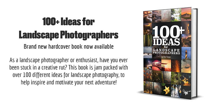 100 Ideas for landscape photographers hardcover book promotional graphic.
