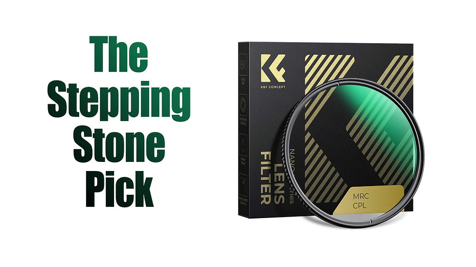 The Stepping Stone Pick beside a K&F Concept MRC CPL lens filter box and circular filter on a white background.