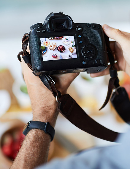 reviewing a photo taken on a camera