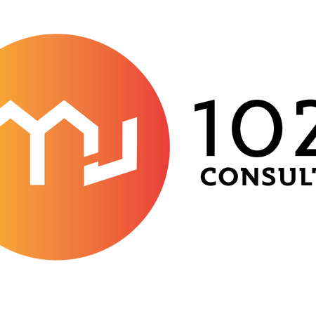 Modern business logo with orange circle and black lettering for 1022 consulting.