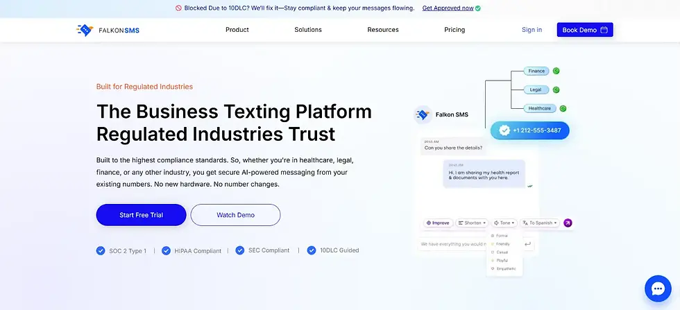 Home page of Falkon SMS