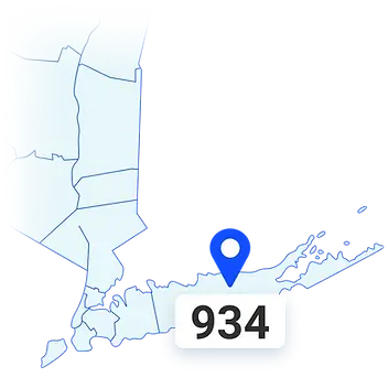 Map highlighting the local area code's region with a pin indicating area code