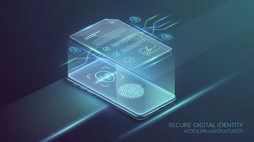 Smartphone with biometric identity verification and electronic signature 