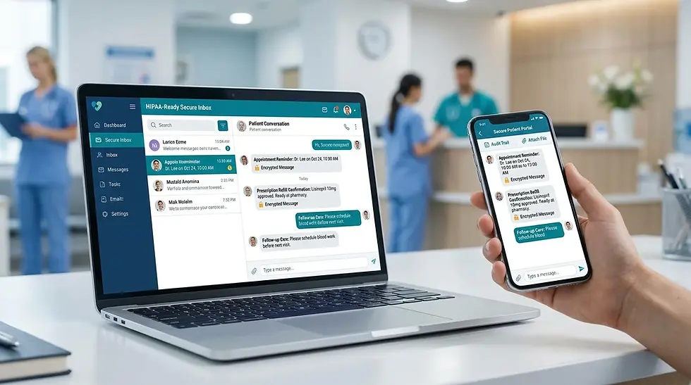 HIPAA Ready healthcare texting inbox with a patient conversation thread