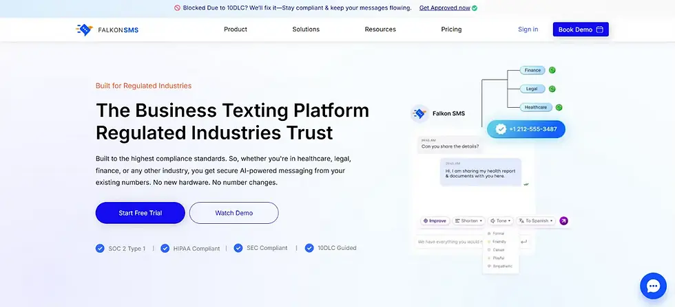 Home page of Falkon SMS