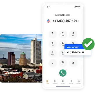Mobile phone screen showing the local area code number ready for SMS activation