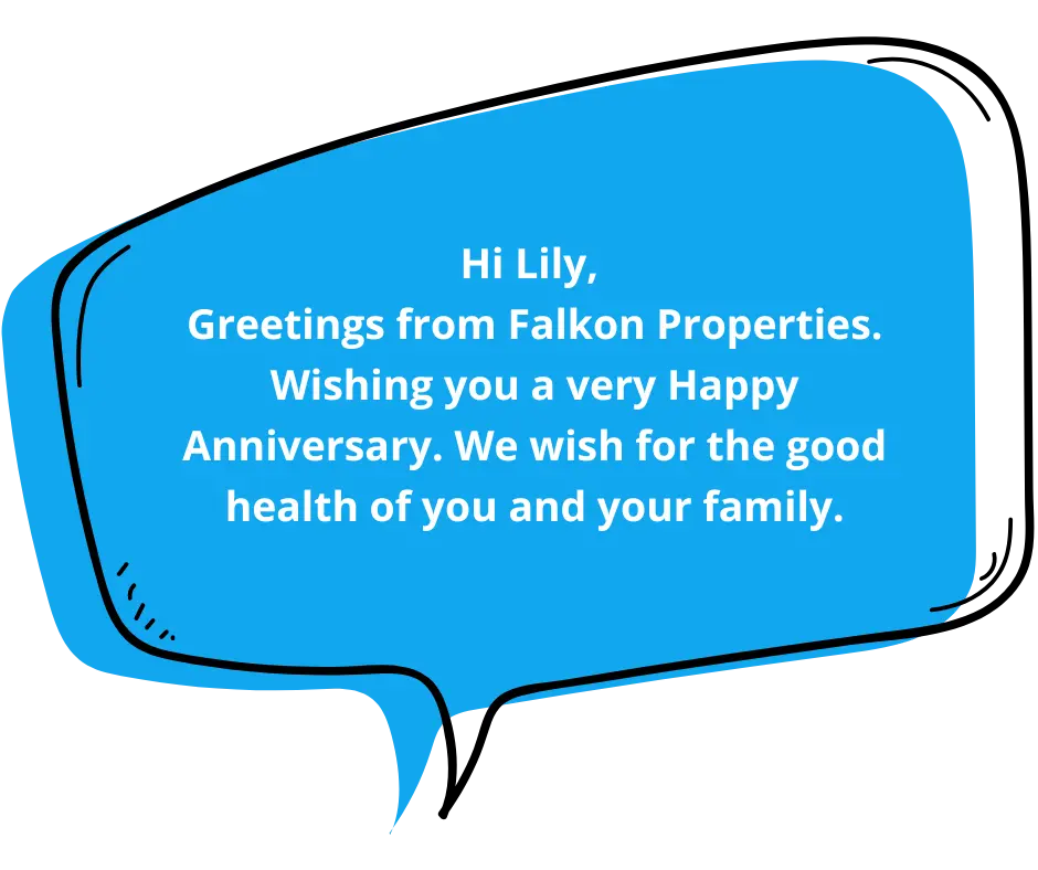 Anniversary wishes SMS template by a real estate company