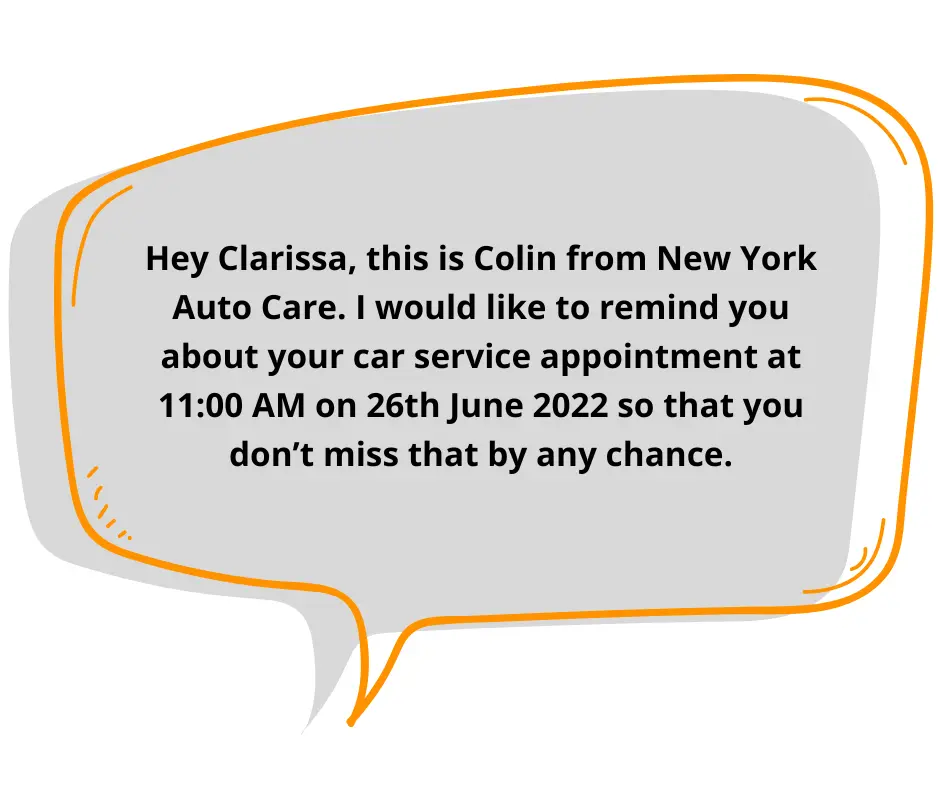 Reminder SMS template for car service appointment