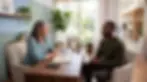 Modern mental health clinic with a therapist and client in a welcoming therapy office, representing secure and HIPAA-compliant patient communication.