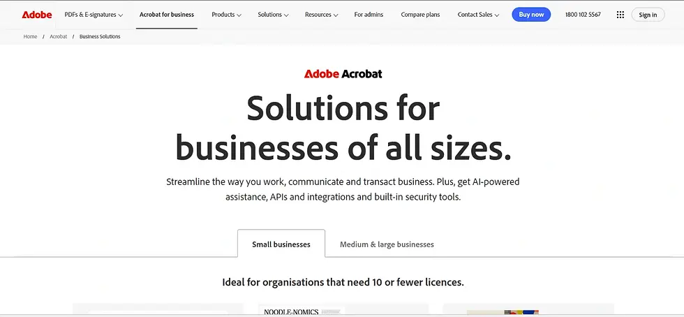 Home page of Adobe Acrobat sign