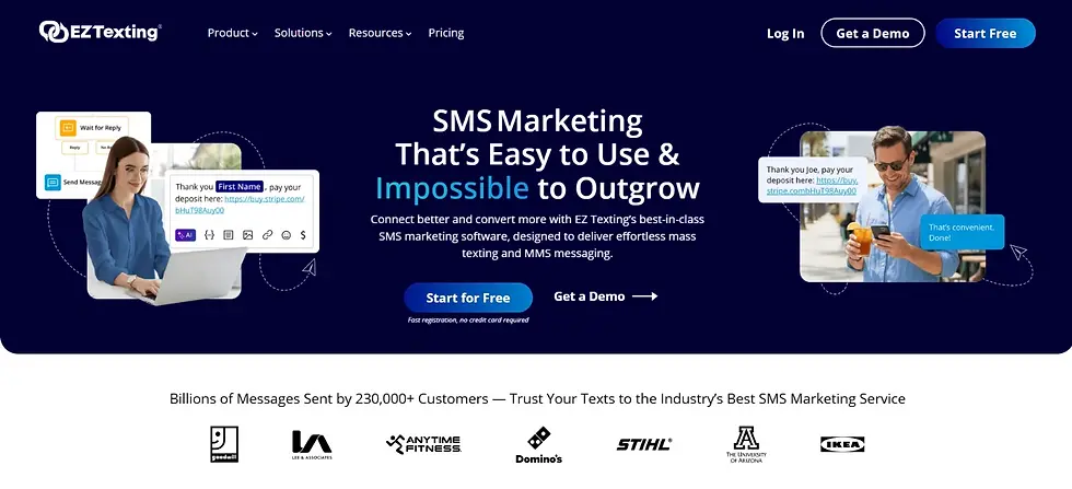 Home page of Ez Texting