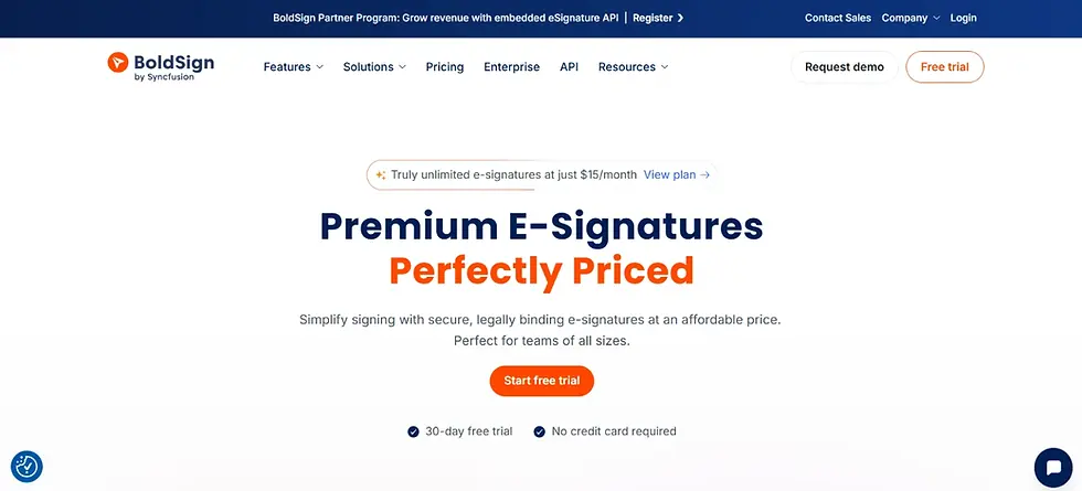 Home page of Boldsign