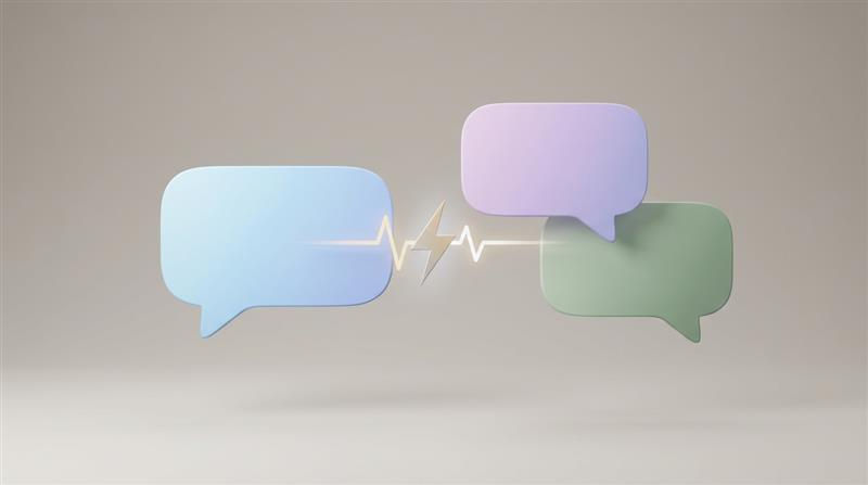 Abstract illustration of colorful chat bubbles exchanging messages, representing real-time live chat communication.