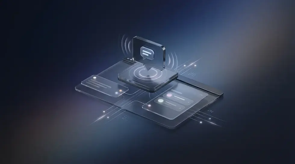 Illustration of a live chat interface with a messaging icon hovering above a digital platform, representing automated chat triggers and real-time customer engagement.