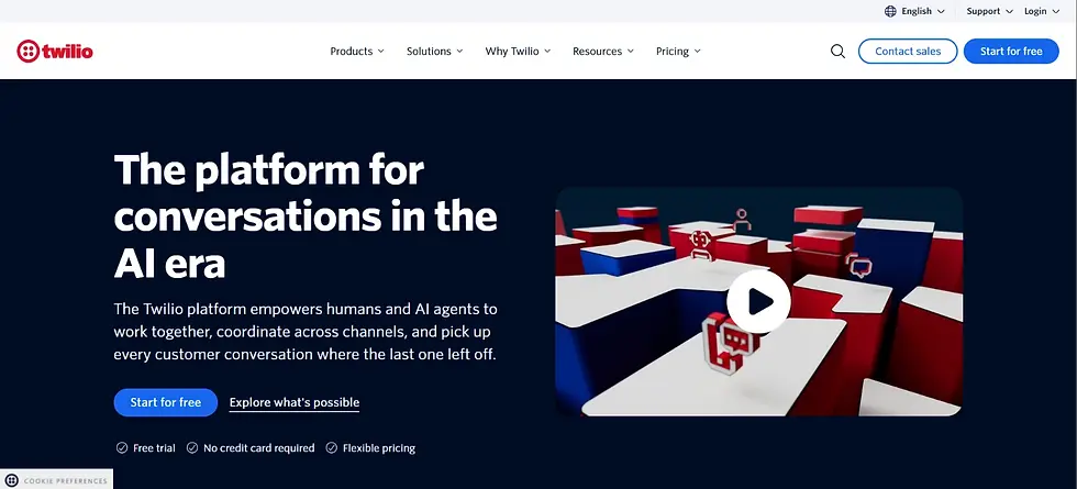 Home page of Twilio