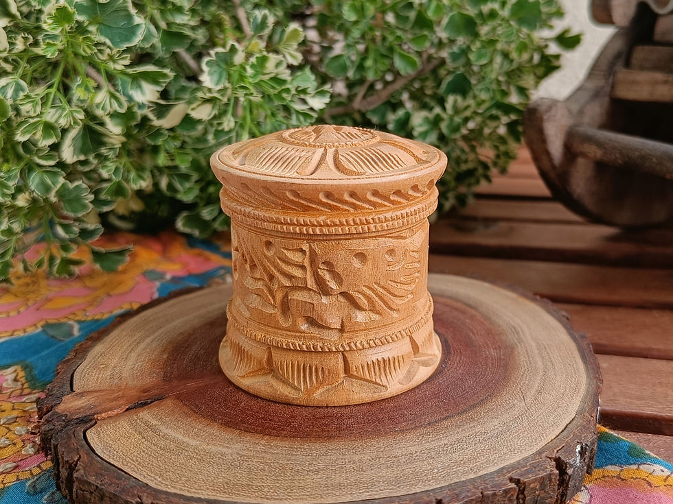 Thumbnail: Intricately carved wooden box handmade by the artisans of Uttar pradesh.
