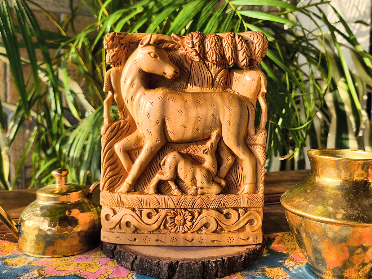 Big Sandalwood Deer Carved Statue