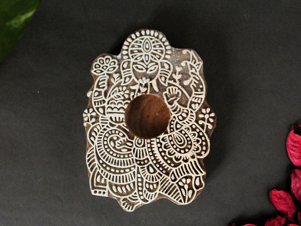 Thumbnail: Handmade wooden tealight holder with goddess-inspired folk art, artisan decor and festive gifting accent