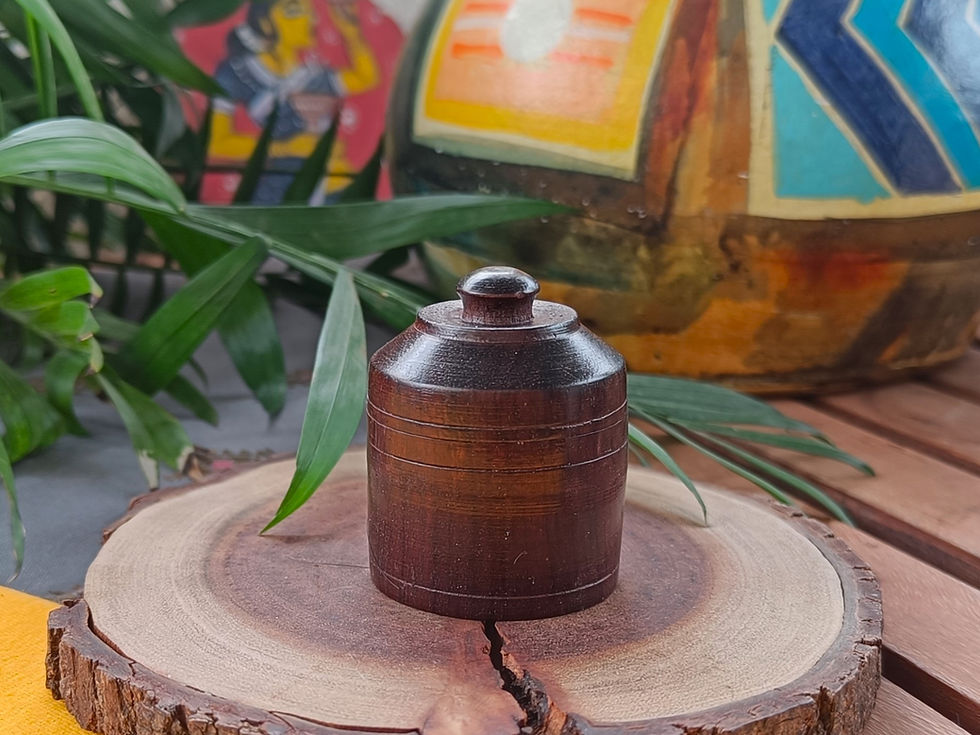 Thumbnail: Handmade wooden storage jar with lid, handcrafted Indian decor piece for elegant organization and gifting
