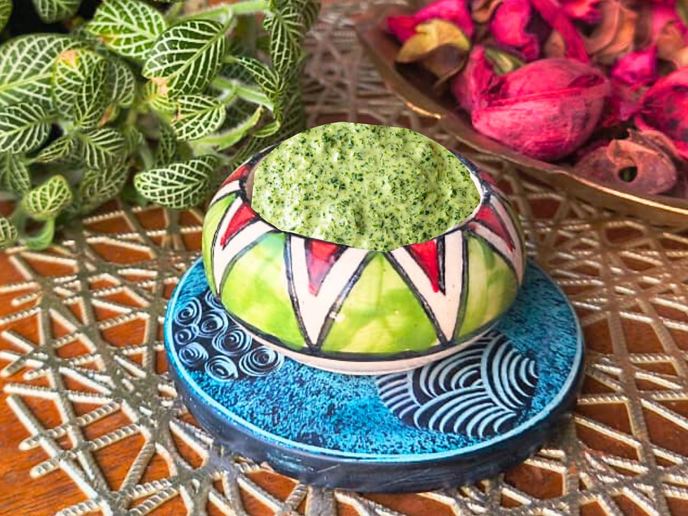 Thumbnail: Handpainted ceramic spice bowl in green, handcrafted Indian kitchen decor piece for serving and thoughtful gifting