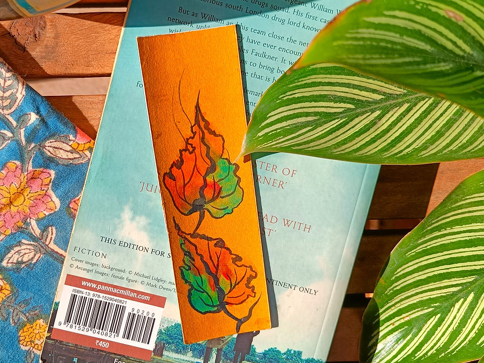 Thumbnail: Hand painted paper bookmark with abstract leaf art, aesthetic handmade reading accessory for thoughtful gifting India