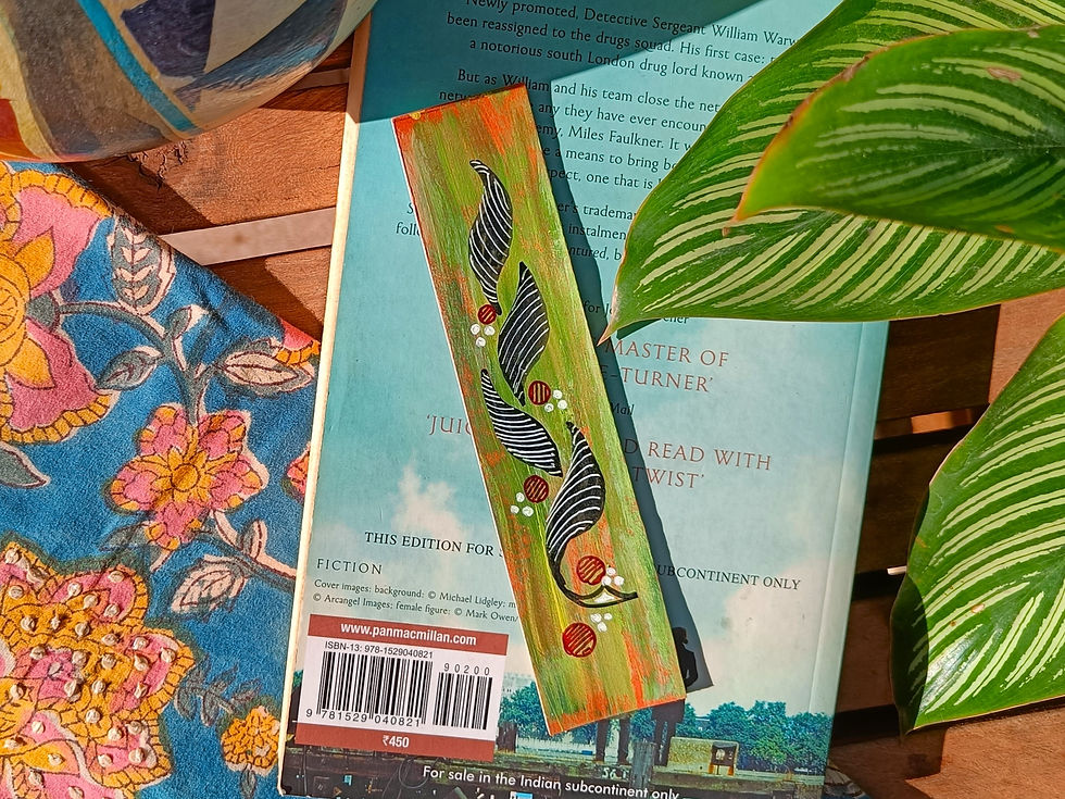 Thumbnail: Hand painted paper bookmark with abstract leaf pattern, aesthetic handmade reading accessory for gifting India