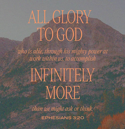 Scripture quote from Ephesians 3:20 displayed on a faith-inspired background