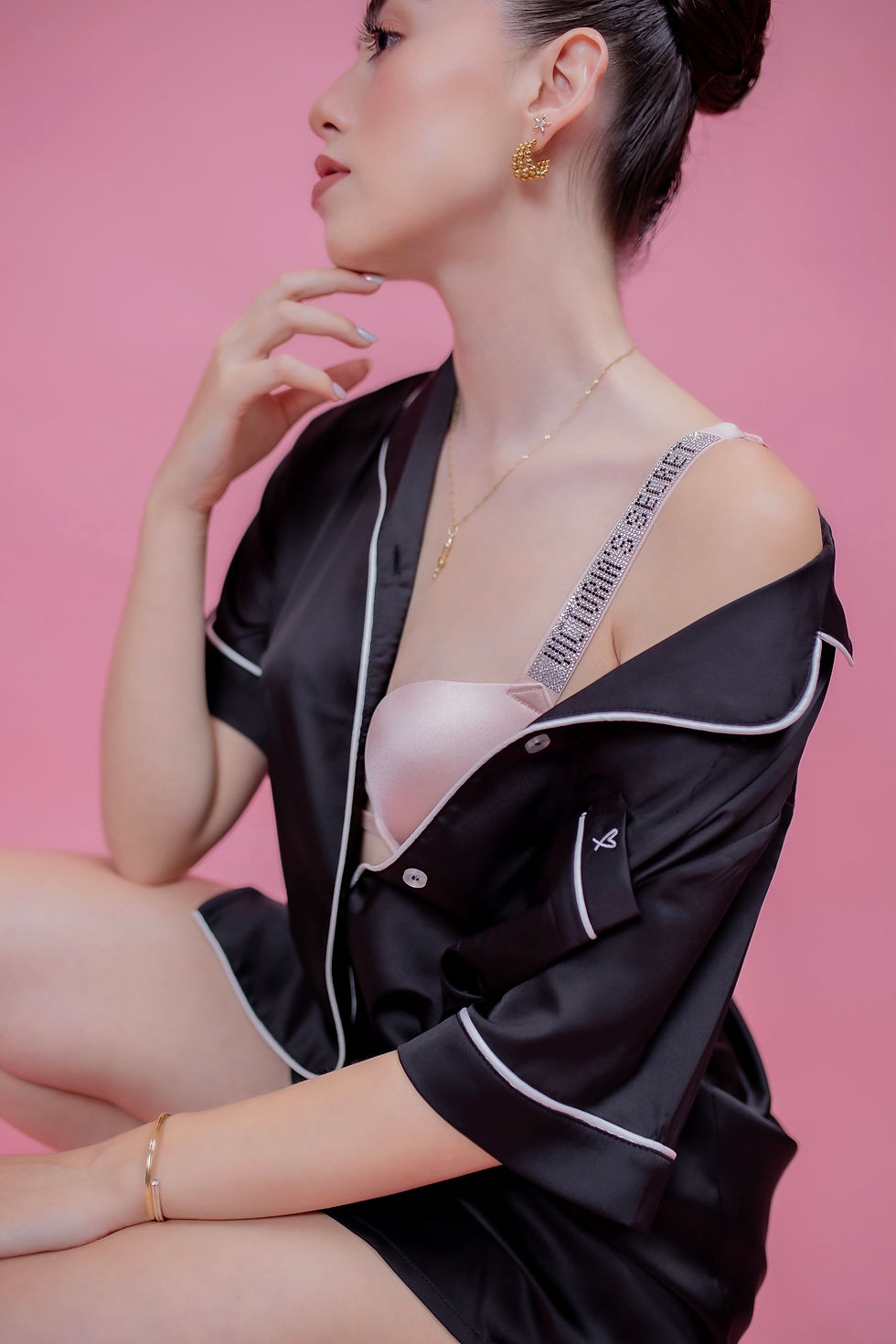 Miniatura: Pijama Satin Negro con Corazon