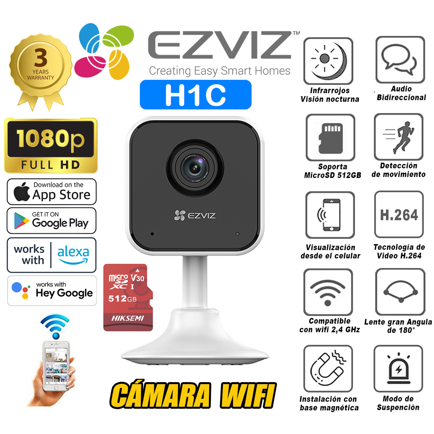 Cámara Interiores Ezviz H1C