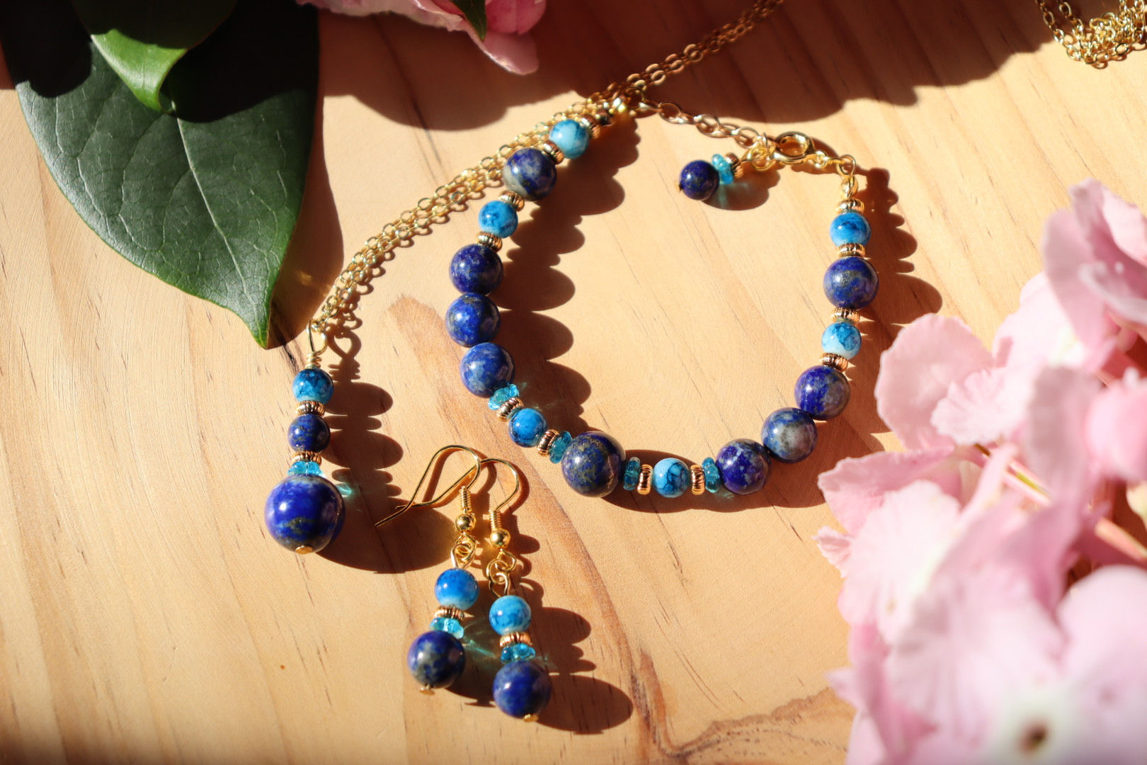 Lapis Lazuli Bracelet, Earring, & Pendant Set