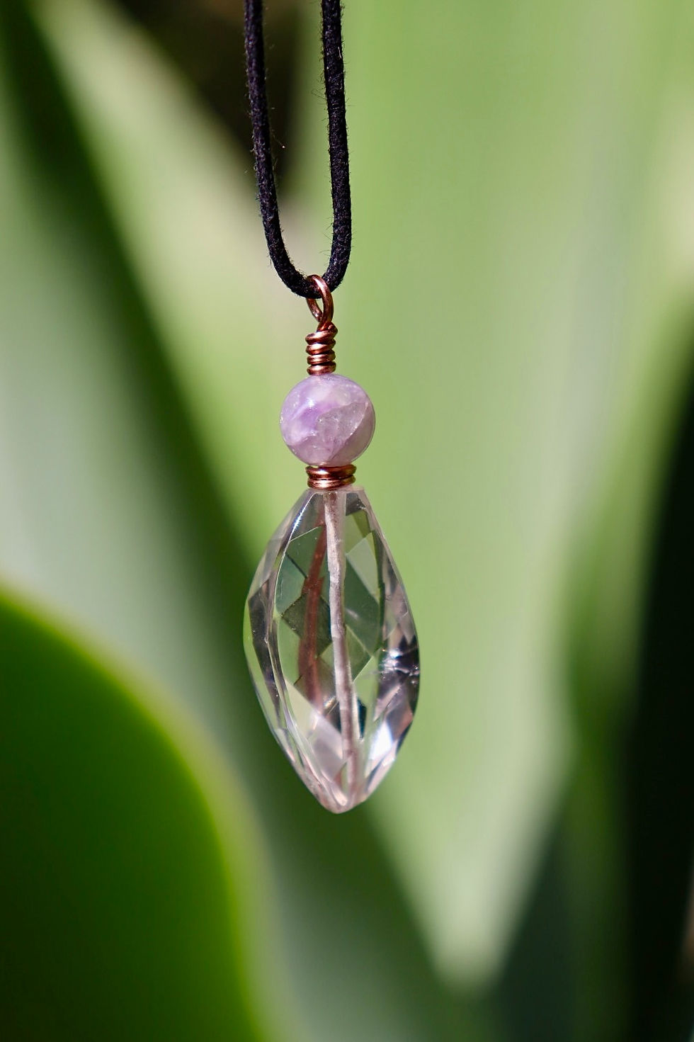 Thumbnail: Faceted Amethyst and Charoite in Copper
