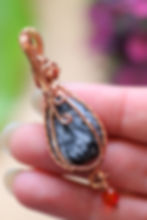 Thumbnail: Matte Snowflake Obsidian & Carnelian Pendant in Copper