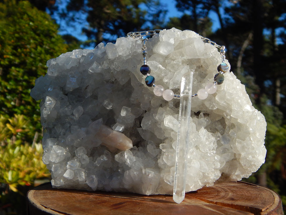 Thumbnail: Singing Laser Quartz, Rose Quartz & Paua Necklace