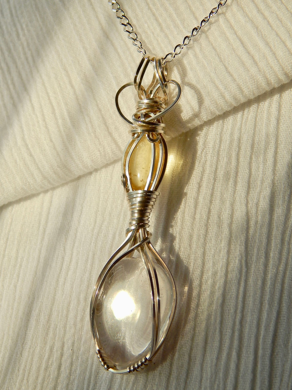 Thumbnail: Amber & Clear Quartz Master Amulet in .925 Sterling Silver