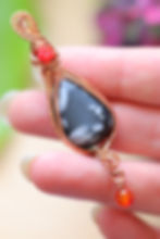 Thumbnail: Matte Snowflake Obsidian & Carnelian Pendant in Copper