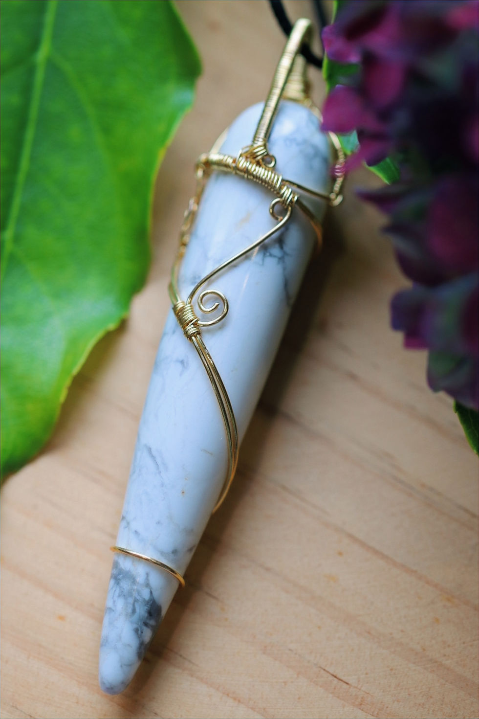 Thumbnail: White Howlite & Zircon Wand Talisman in Gold Copper