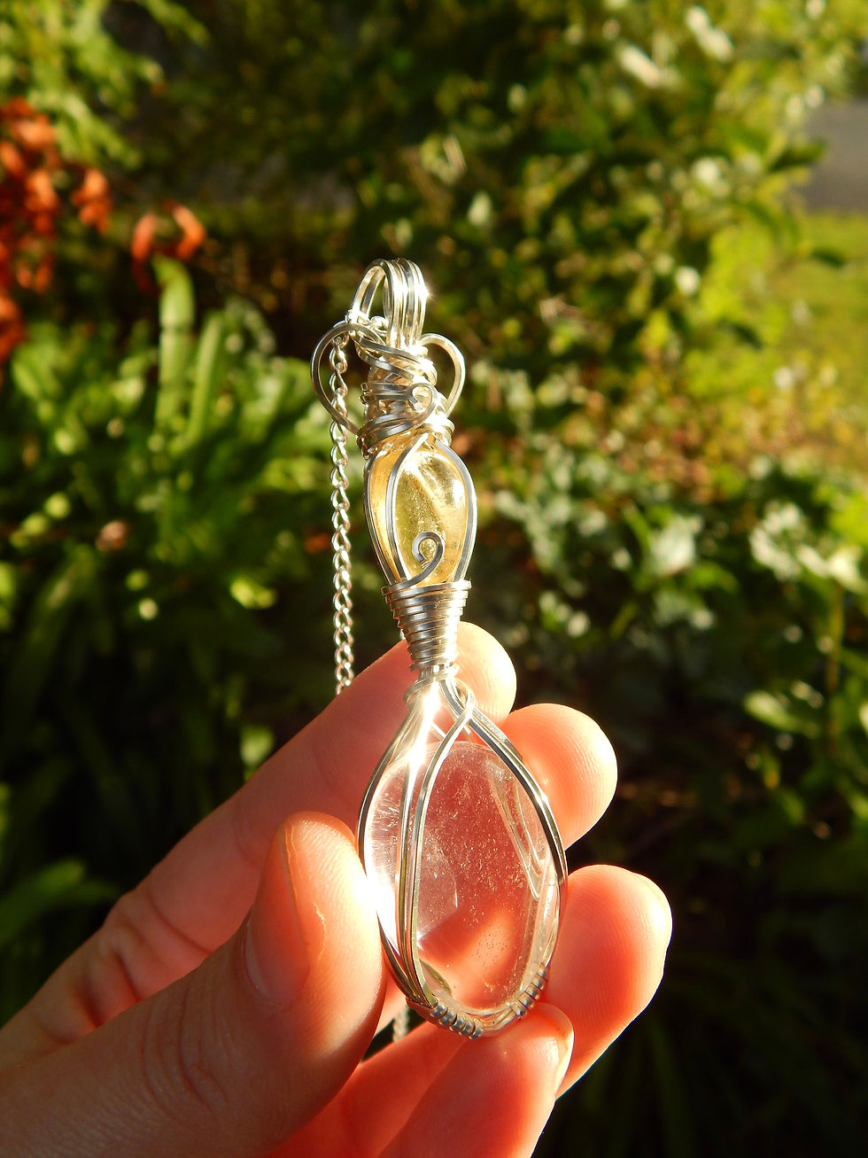 Thumbnail: Amber & Clear Quartz Master Amulet in .925 Sterling Silver