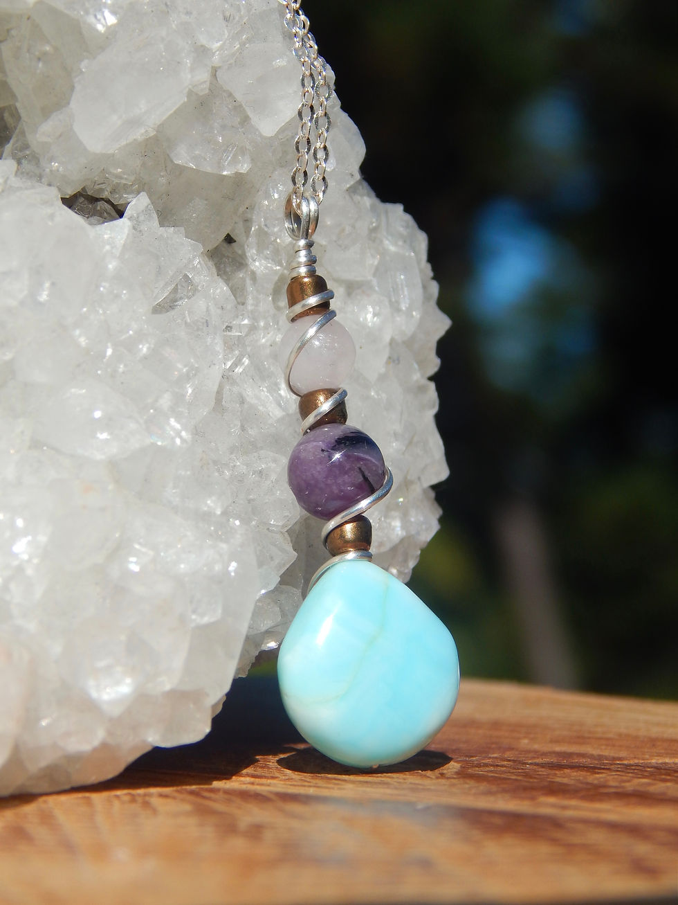 Blue Opal, Charoite, & Rose Quartz