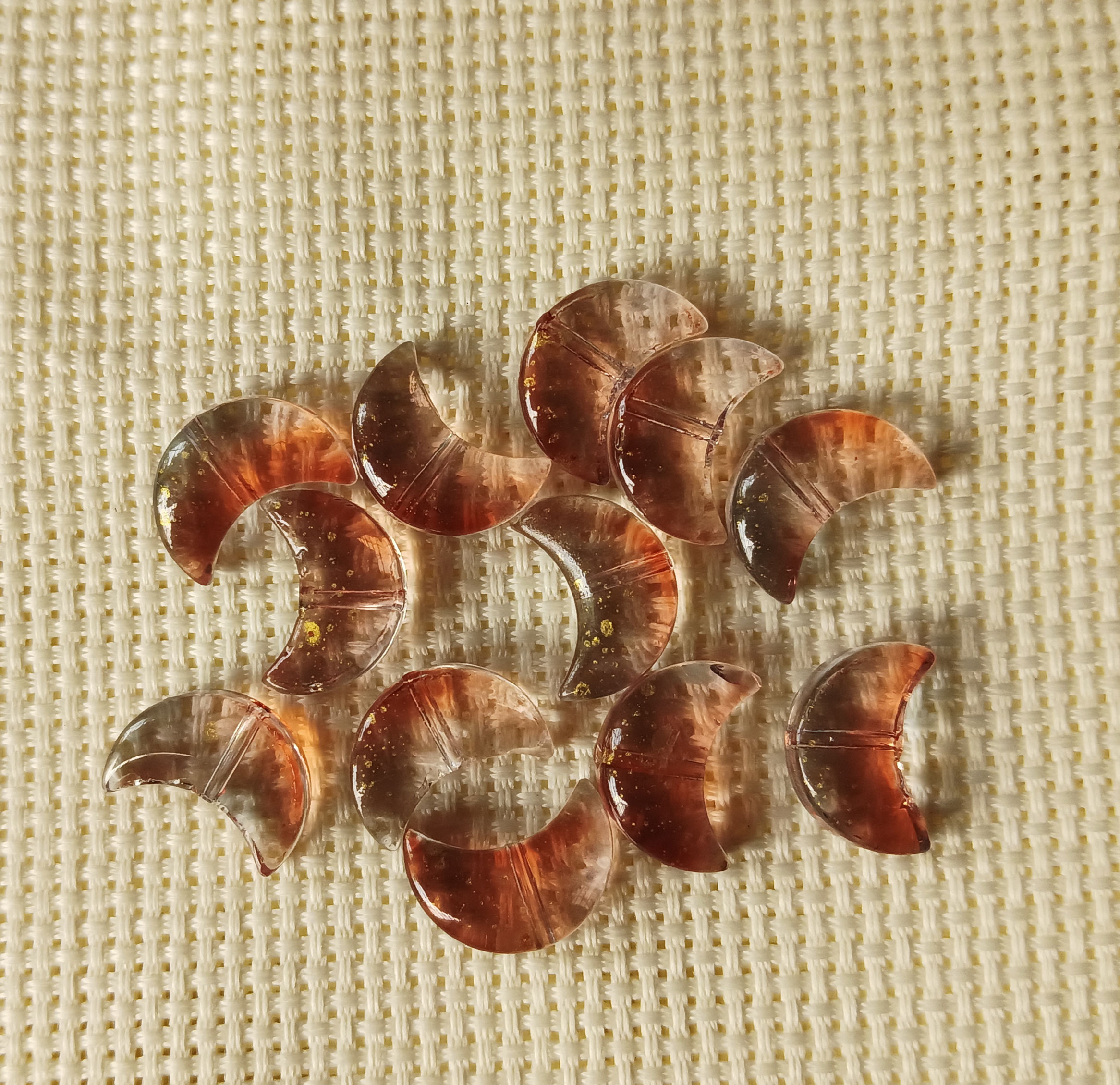 Brown-Gray Transparent Glass Moon Beads