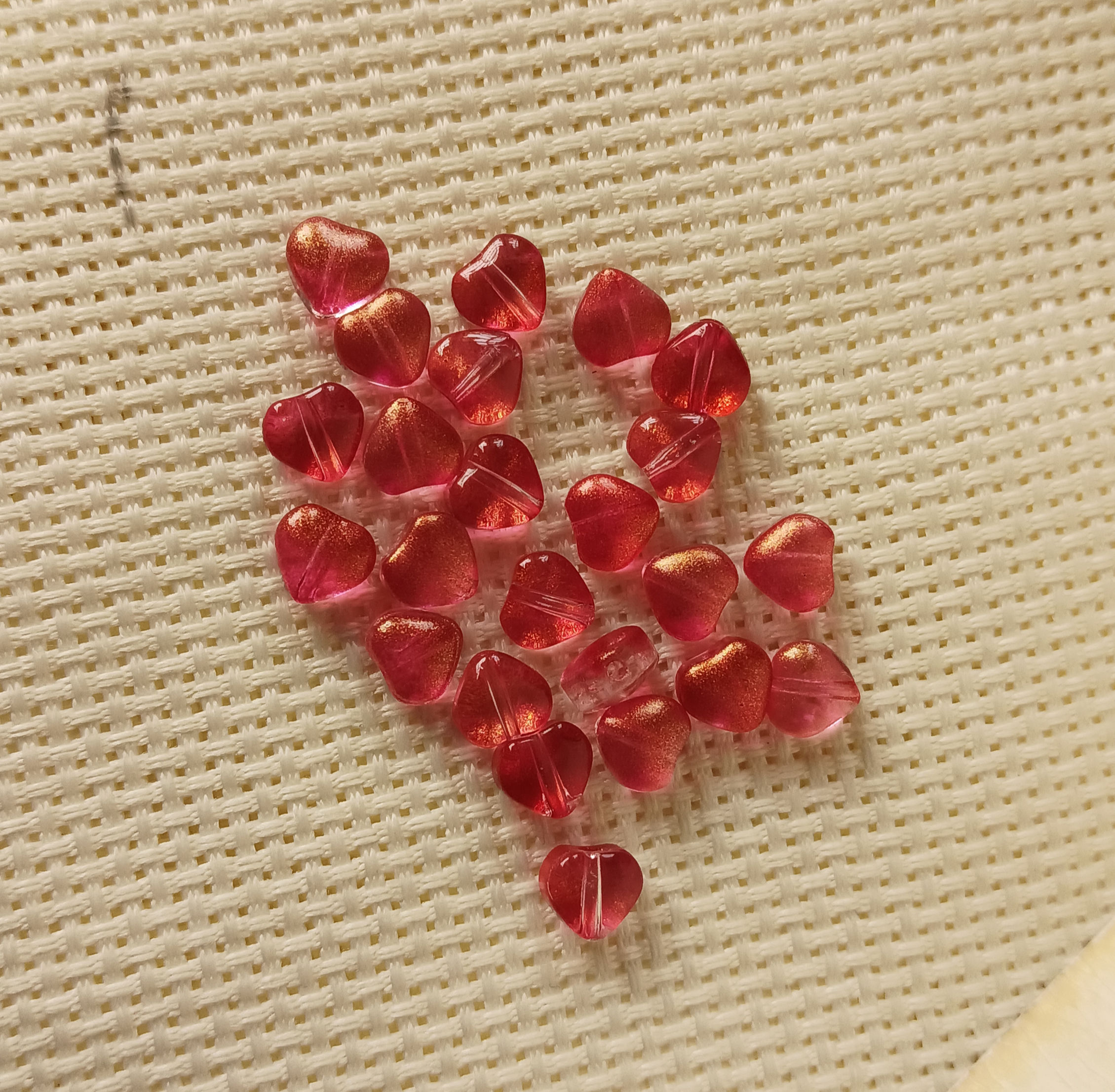 Glitter Red Transparent Glass Heart Beads
