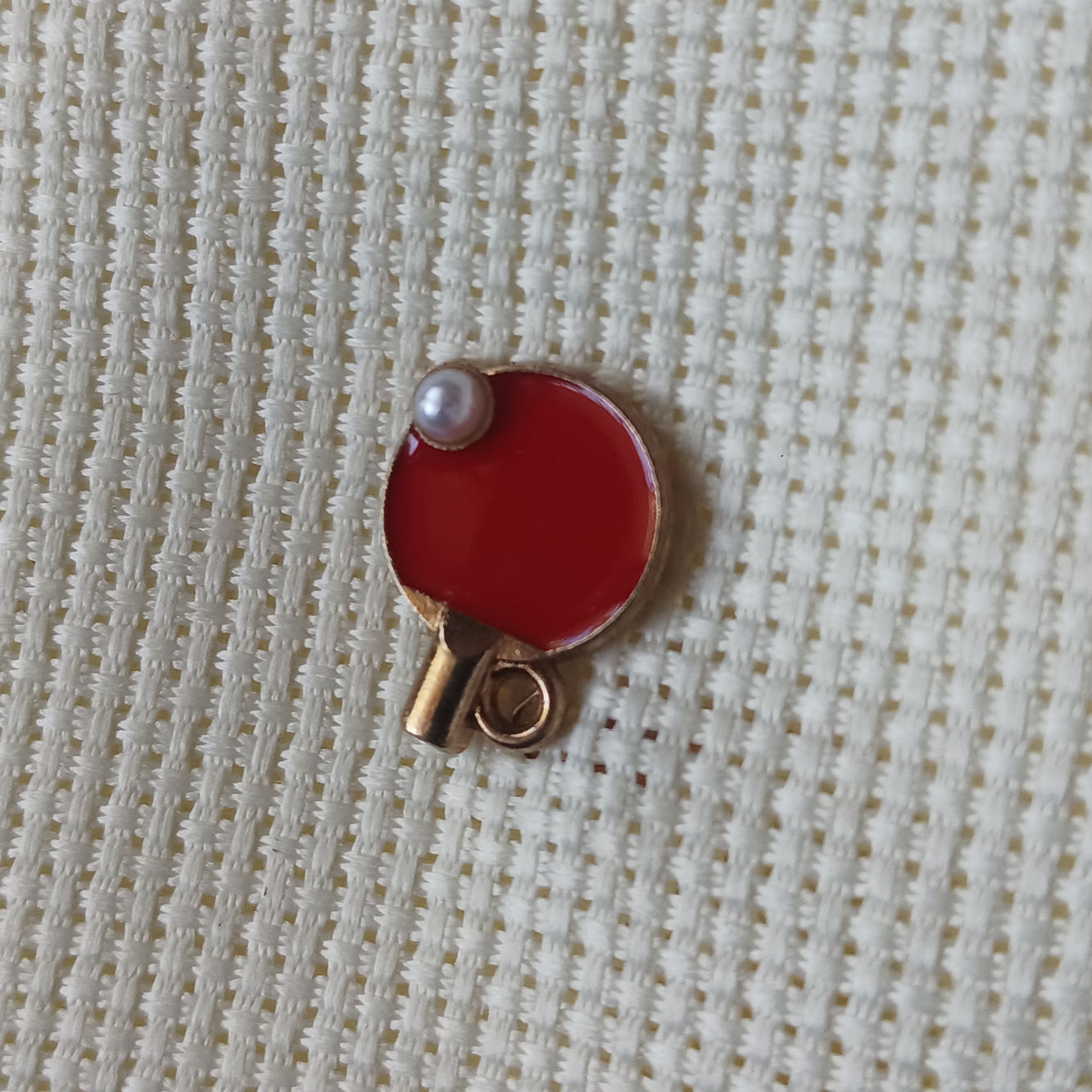 Red Table Tennis Racquet and White pearl Ball Enamel Charm