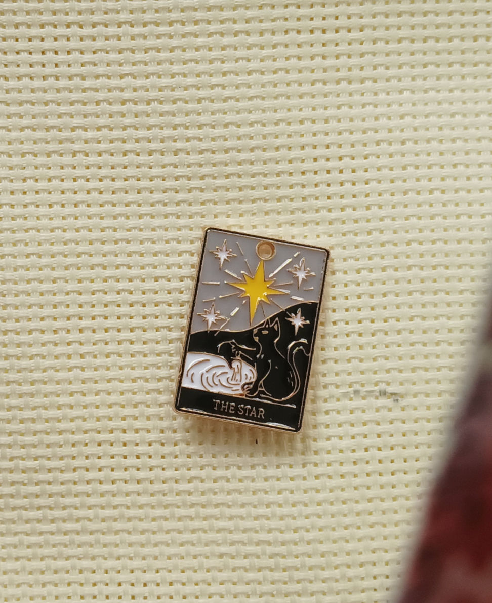 Thumbnail: Beautiful black, grey and white graphics detail tarot card enamel charm in the varient Star