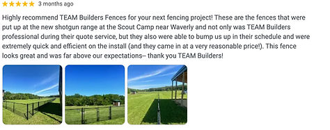 Positive review for privacy fence installation by TEAM Builders Cedar Valley