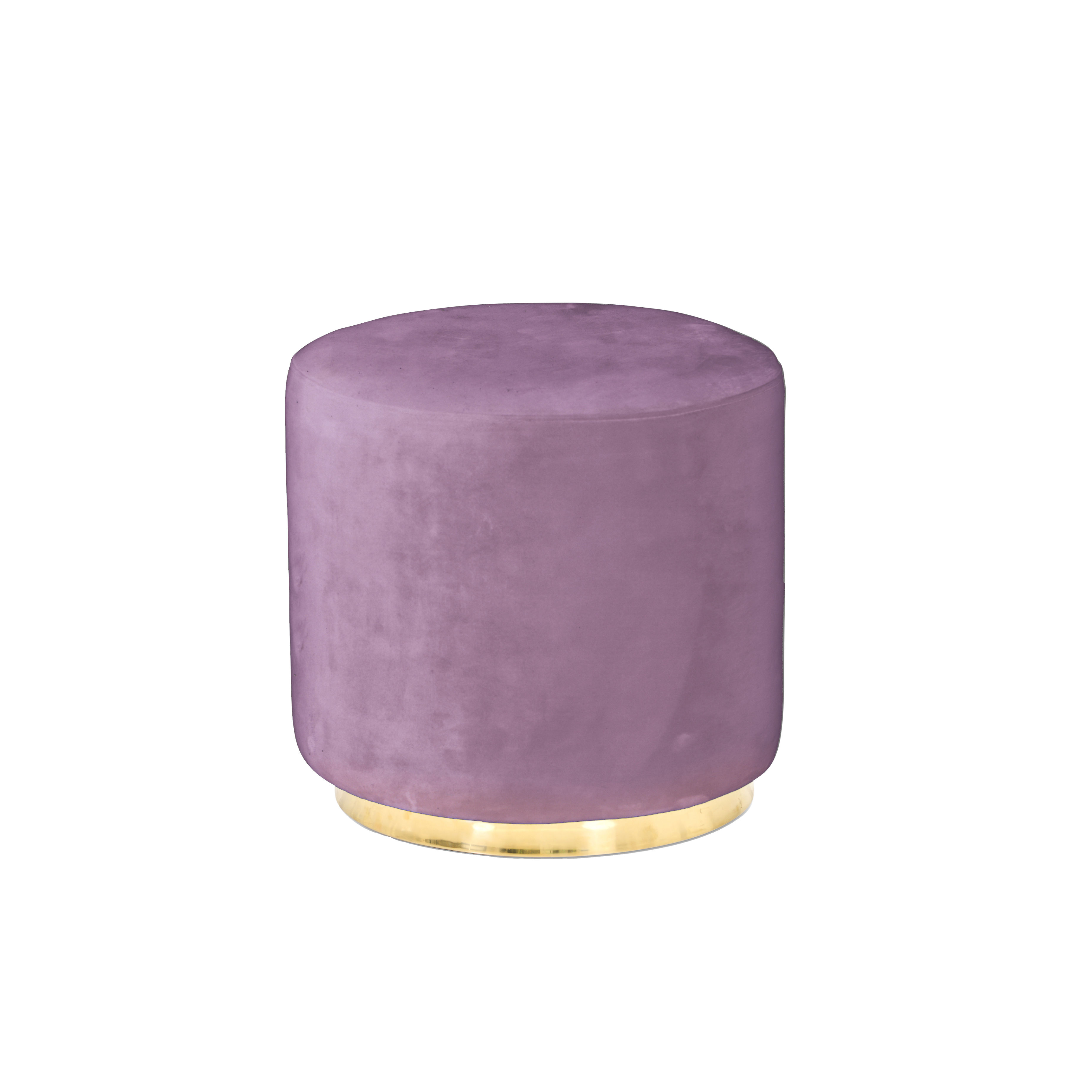 Round Velvet Ottoman With Gold Base - Lilac