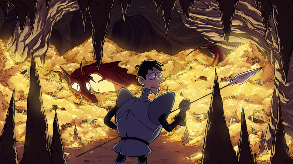 A knight entering a cave