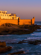 Breathtaking view of Essaouira's historic medina and ramparts at sunset