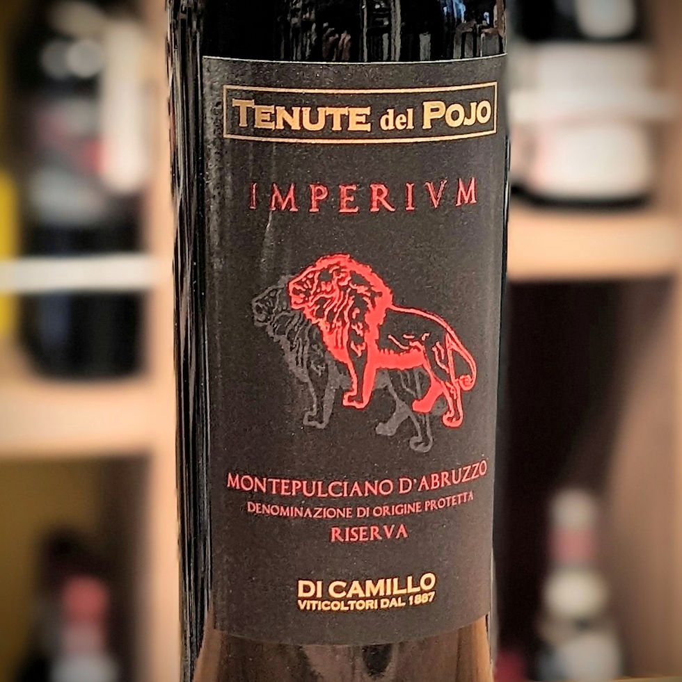 「ディ カミッロが造る、モンテプルチアーノ・ダブルッツォ DOP リゼルヴァ 2020 赤ワインのボトル」