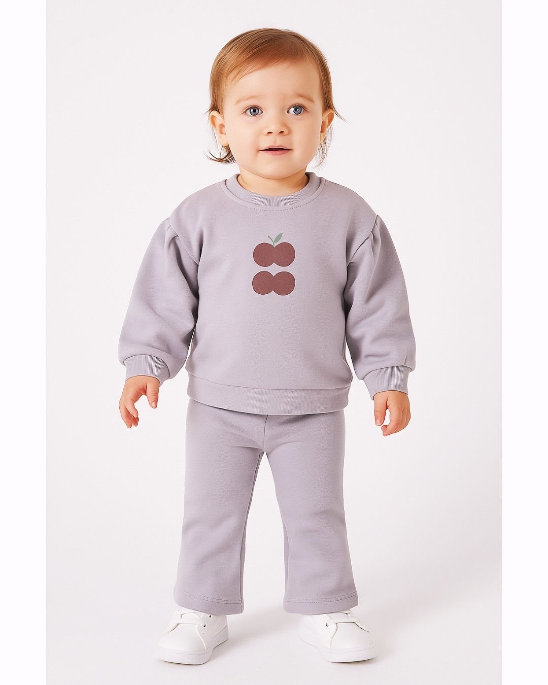 Balon Kol Sweat İspanyol Paça Pantolon Şardonlu Kız Takım 9-18 Ay